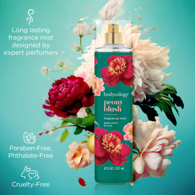 Bodycology Peony Blush Fragrance Mist in a lifestyle setting