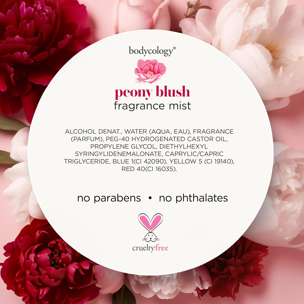 Bodycology Peony Blush Fragrance Mist on a vanity