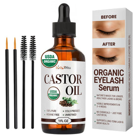 BodyJ4You Castor Oil 1 Fl Oz amber glass bottle with lash brush