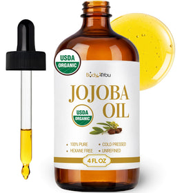 BodyJ4You Organic Golden Jojoba Oil front view with amber glass dropper