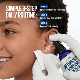 BodyJ4You Piercing Aftercare Spray on a bathroom counter