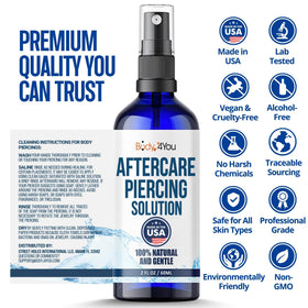 BodyJ4You Piercing Aftercare Spray with various piercing types