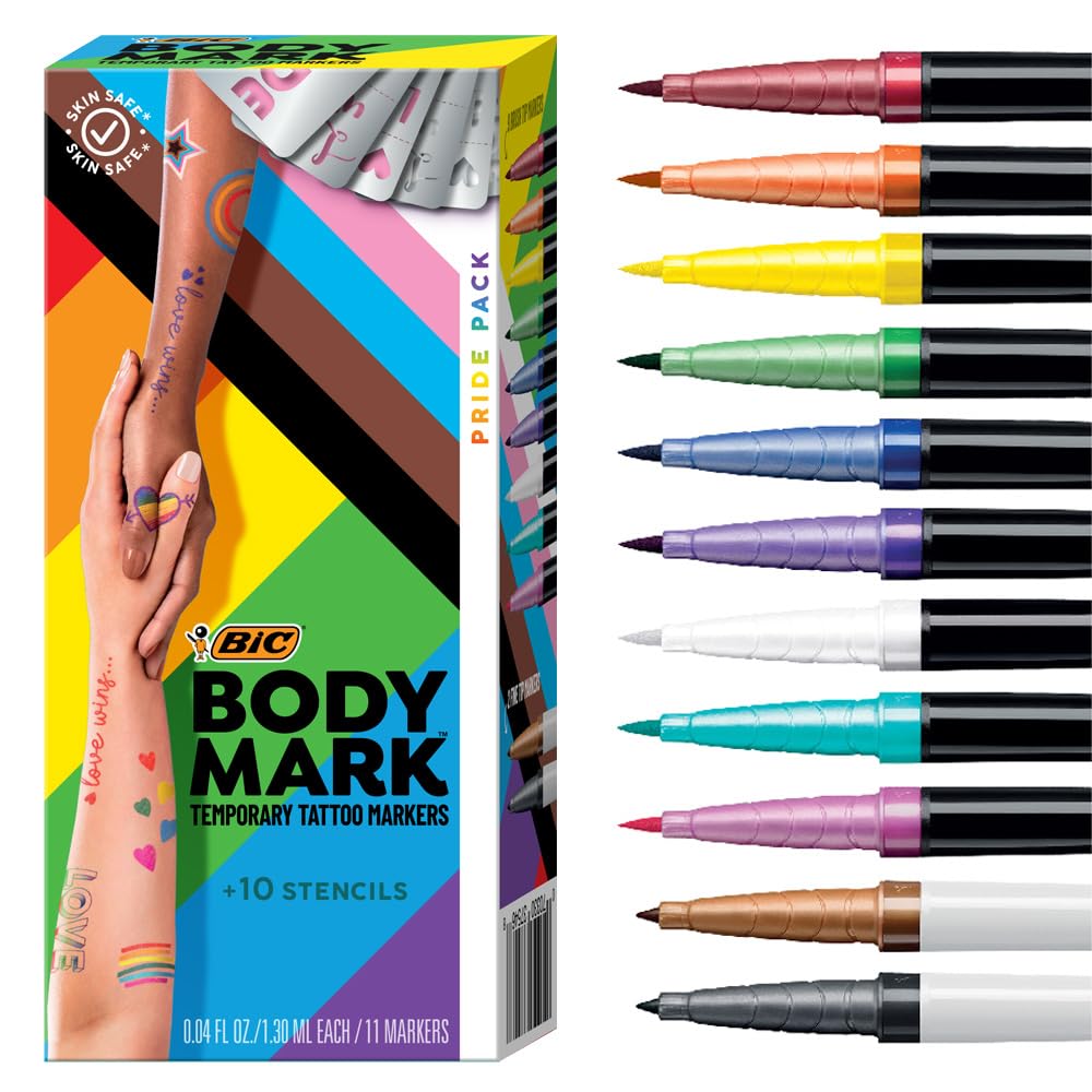 BODYMARK BIC 11-count Pride Pack temporary tattoo markers assortment