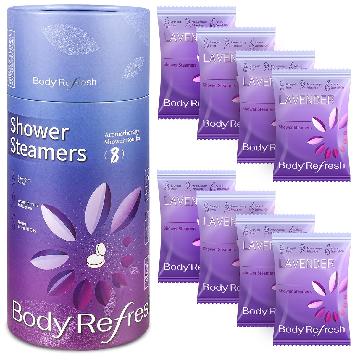 BodyRefresh Lavender Shower Steamers 8 Pack front view