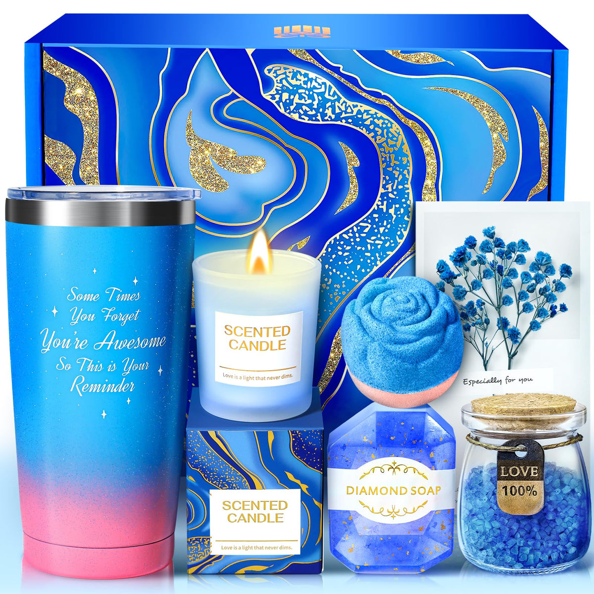 BodyRefresh Spa Gift Basket featuring scented candles and bath products