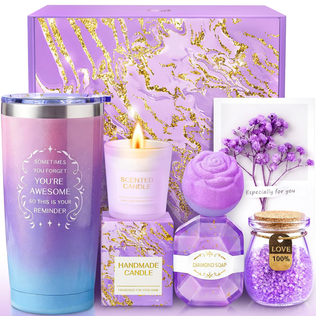 BodyRefresh Spa Gift Basket Set for Women with lavender theme