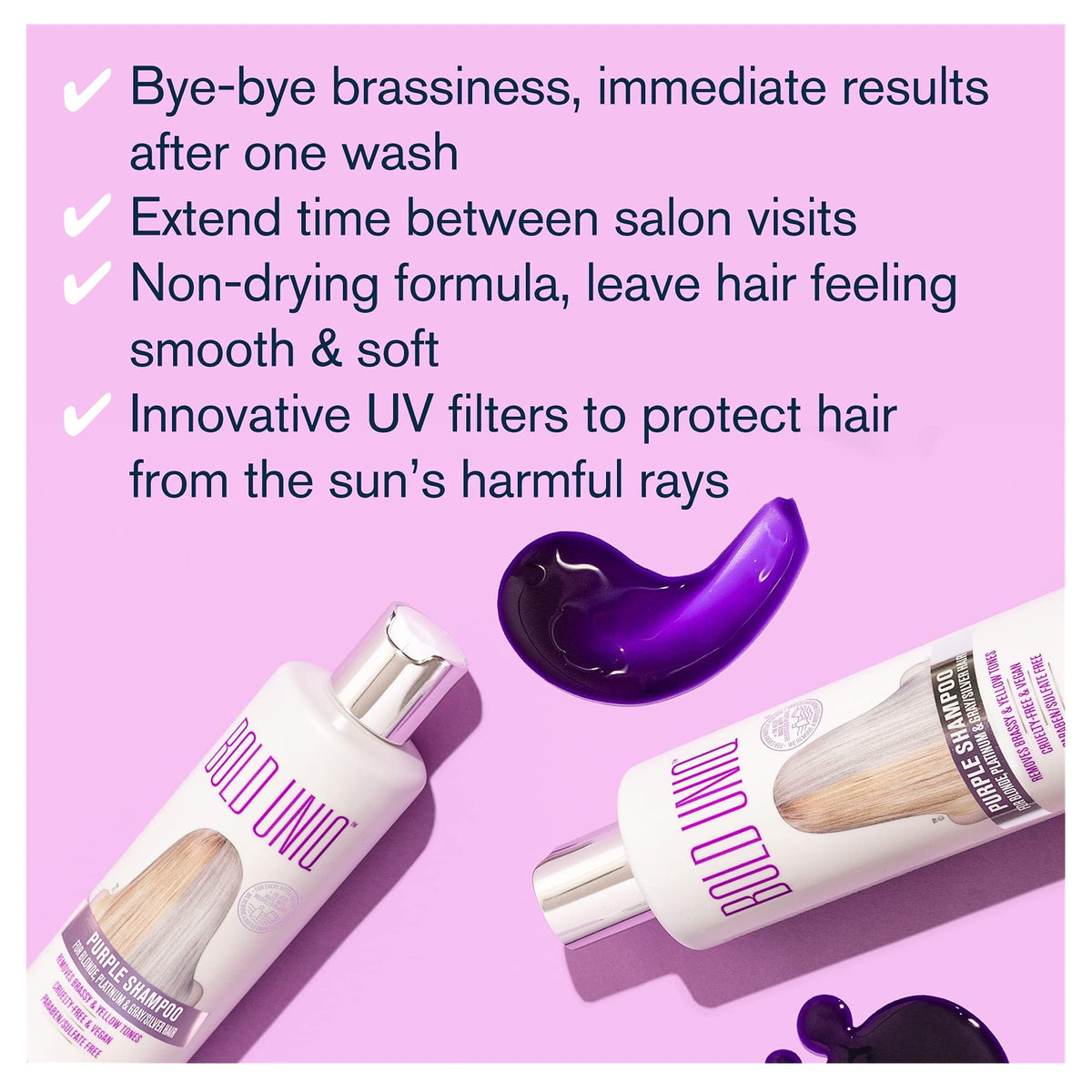 BOLD UNIQ Purple Shampoo back view with ingredients
