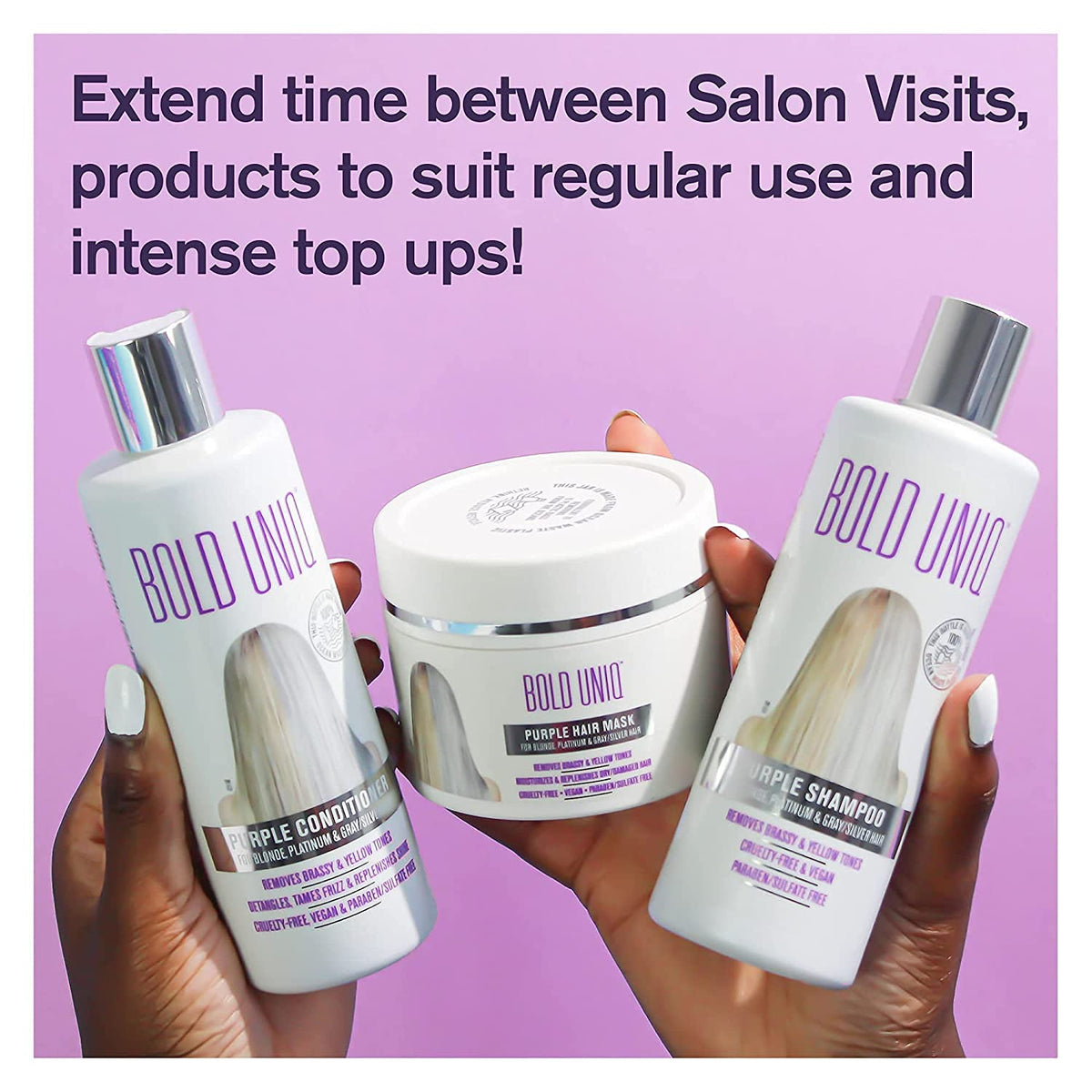 BOLD UNIQ Purple Shampoo, Conditioner & Mask in gift box