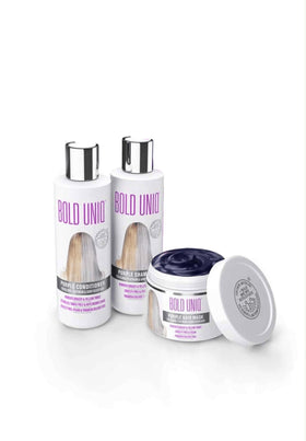 BOLD UNIQ Purple Shampoo, Conditioner & Mask Trio Gift Set front view