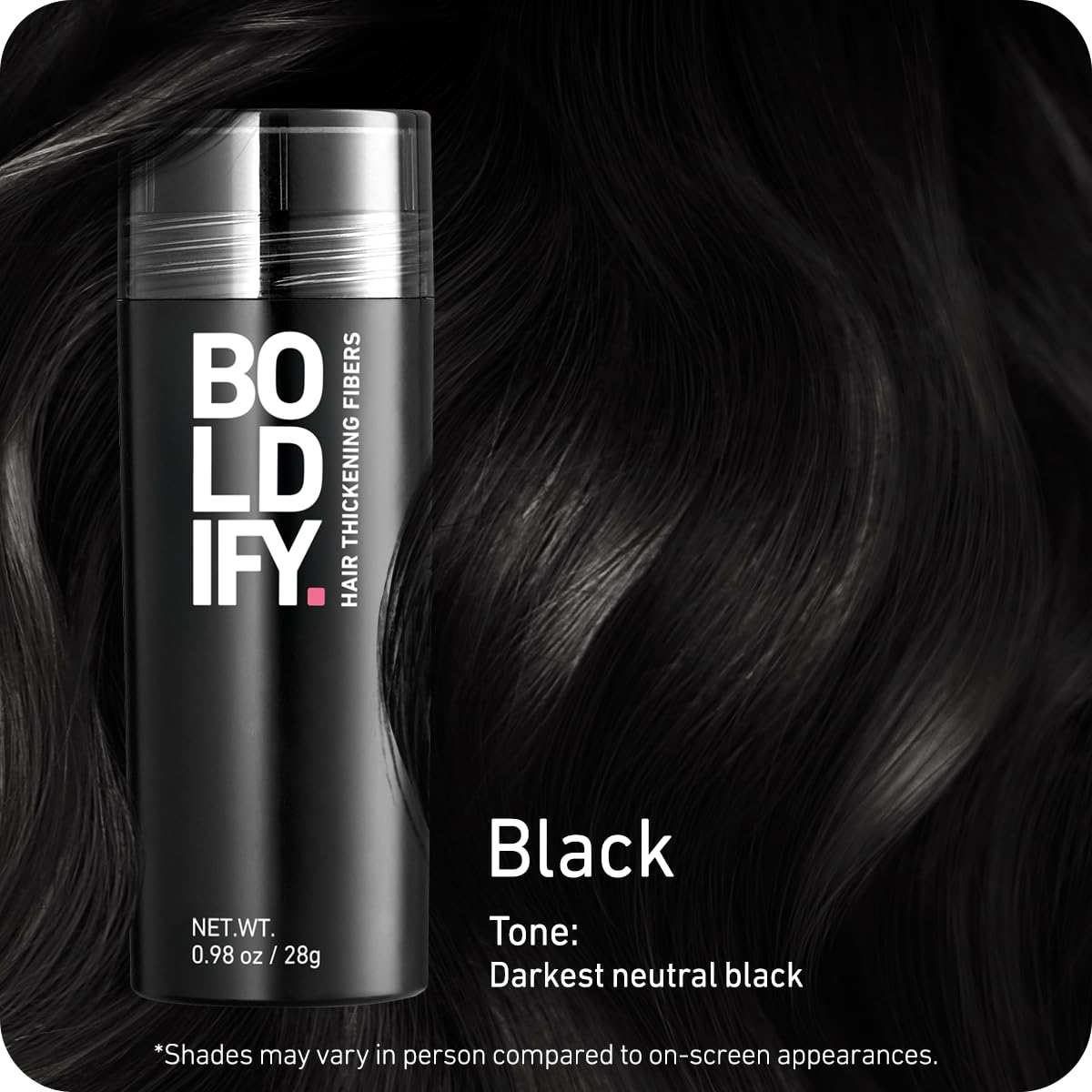 Boldify Hair Fibers Black 28g packaging