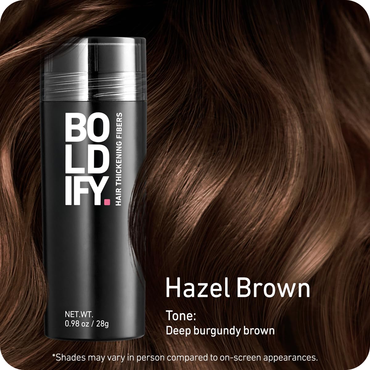 Boldify Hair Fibers Hazel Brown 28g packaging