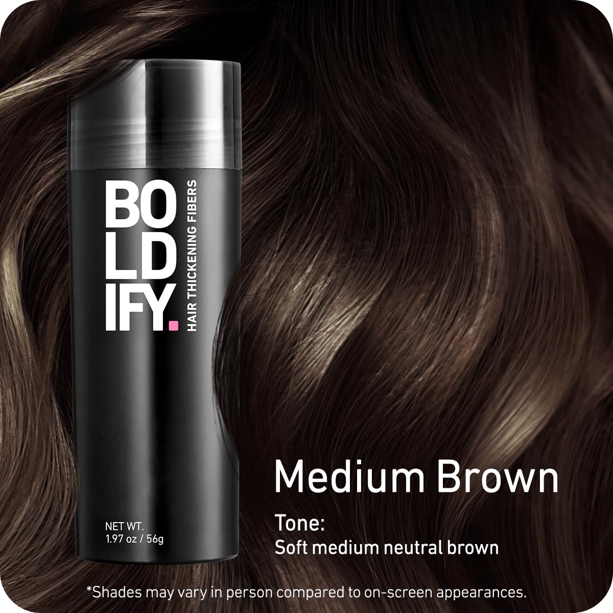Boldify Hair Fibers Medium Brown 56g packaging