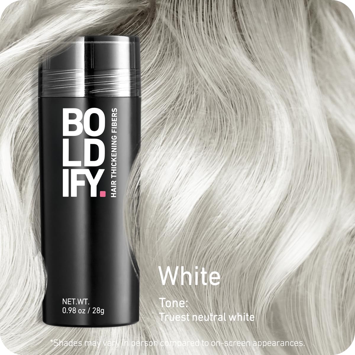Boldify Hair Fibers White 28g packaging