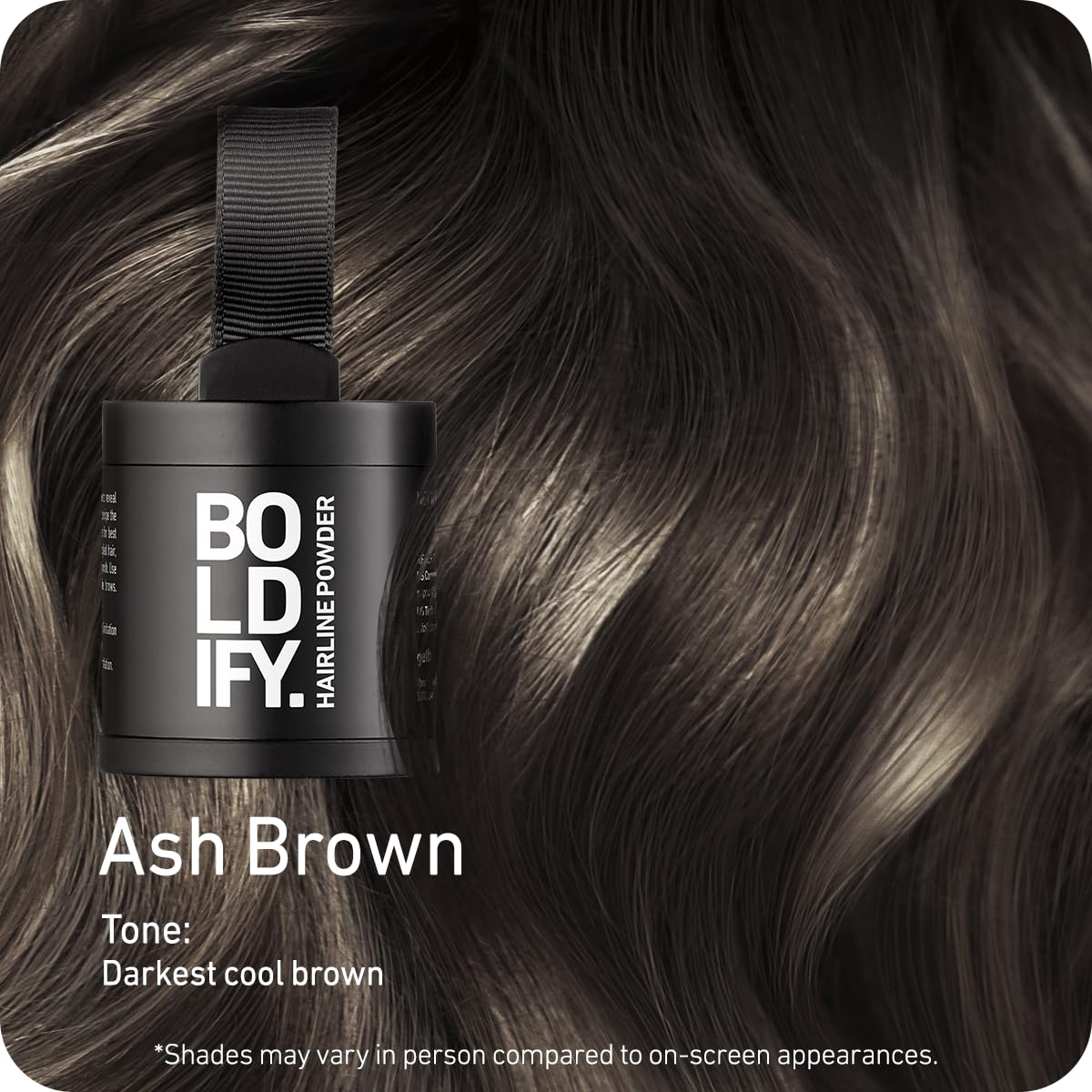 Boldify Hairline Powder Ash Brown compact with applicator