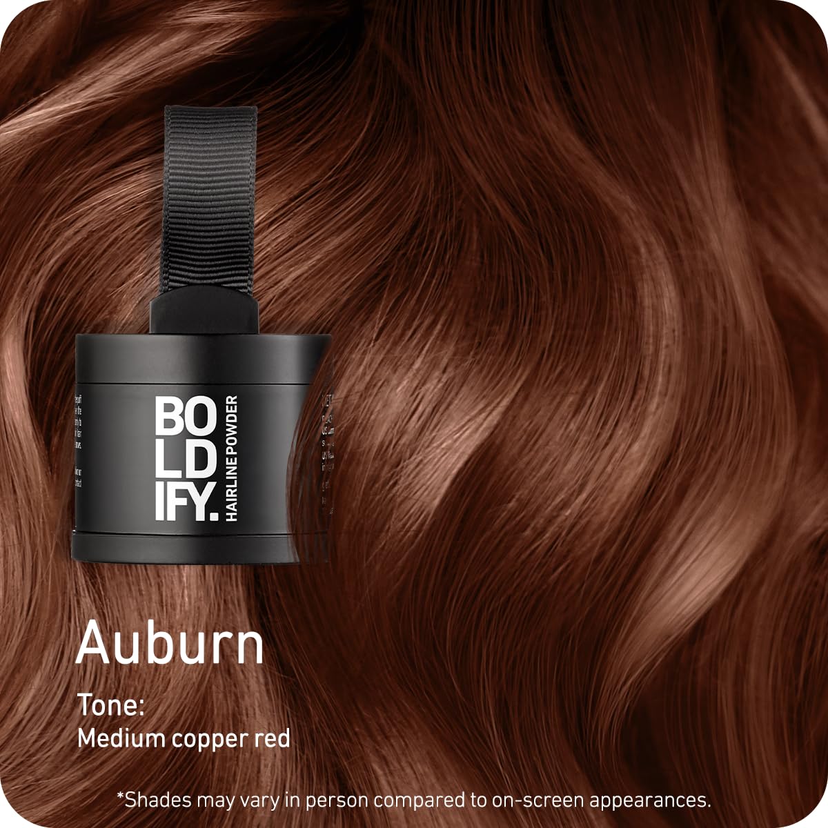 Boldify Hairline Powder Auburn compact open showing powder