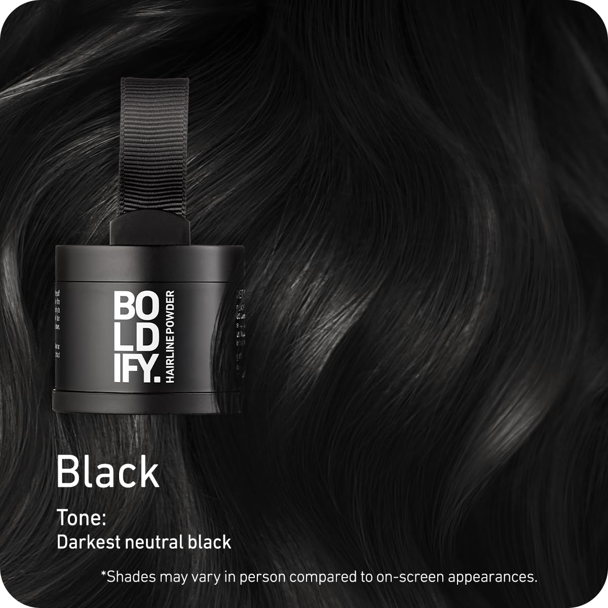 Boldify Hairline Powder Black 4g compact with applicator