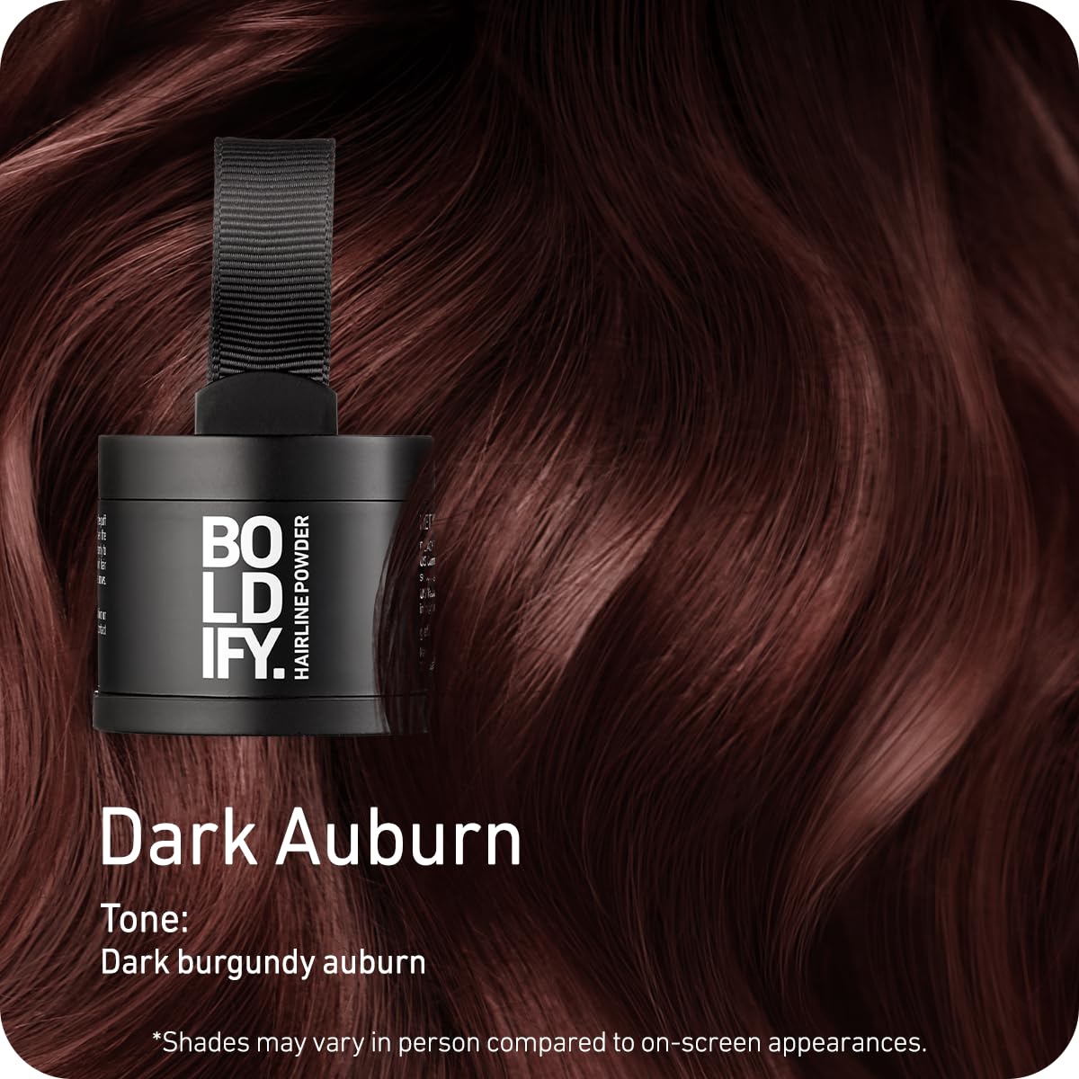 Boldify Hairline Powder Dark Auburn compact open showing powder
