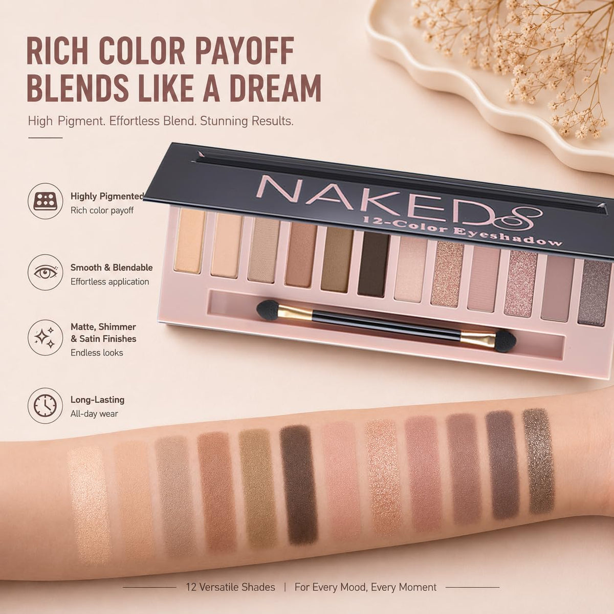 BOLOPER eyeshadow palette in a travel-friendly case
