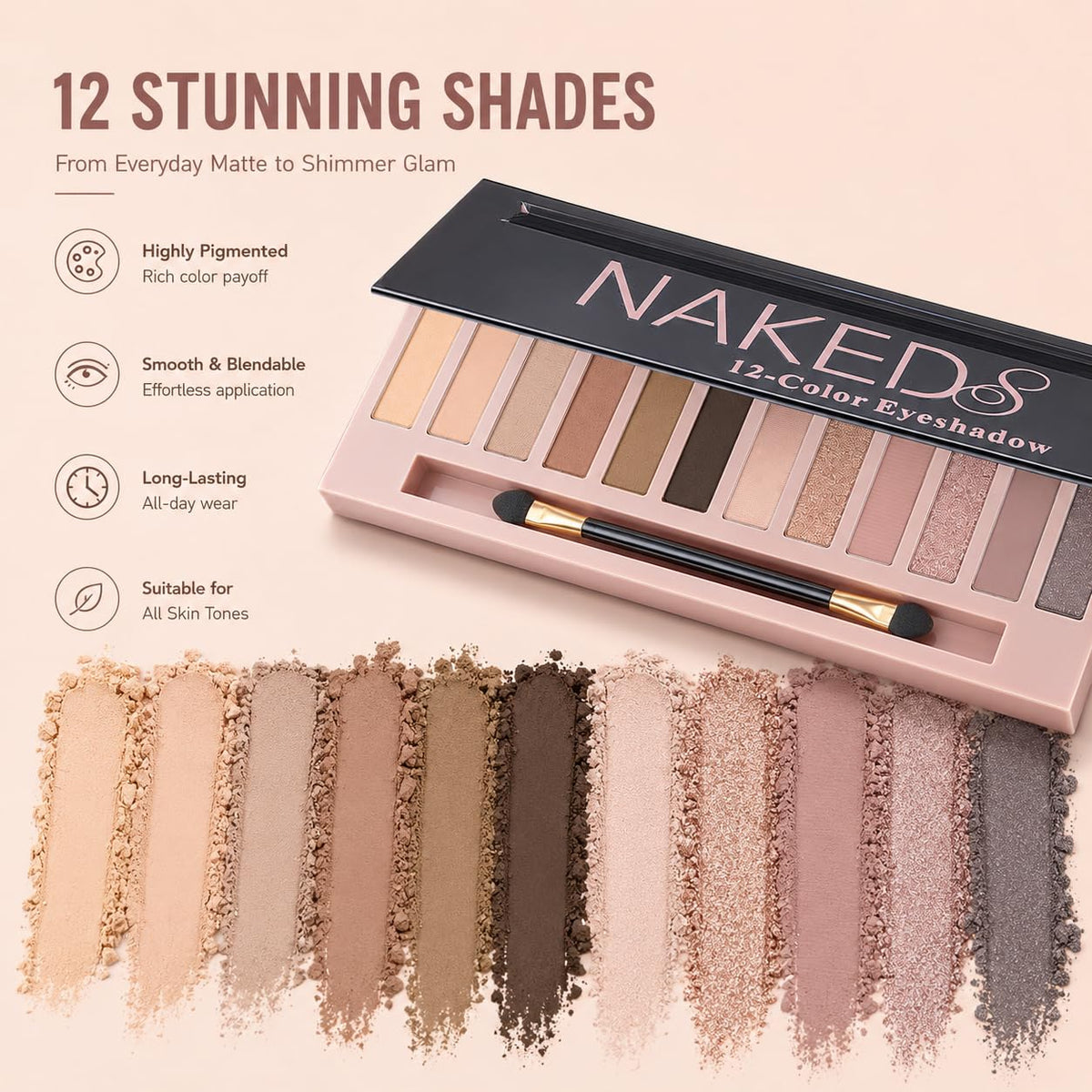 BOLOPER eyeshadow palette open with dual-end brush