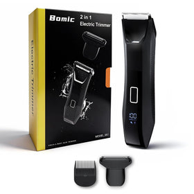 Bomic Men's 2-in-1 Body Trimmer front view with ceramic and foil blades
