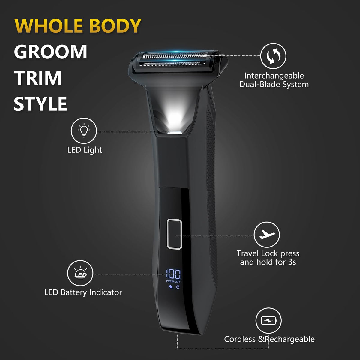 Bomic Men's 2-in-1 Body Trimmer with USB-C charging port