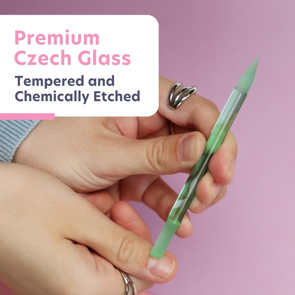 BONA FIDE BEAUTY Czech Glass Cuticle Pusher jade in hand