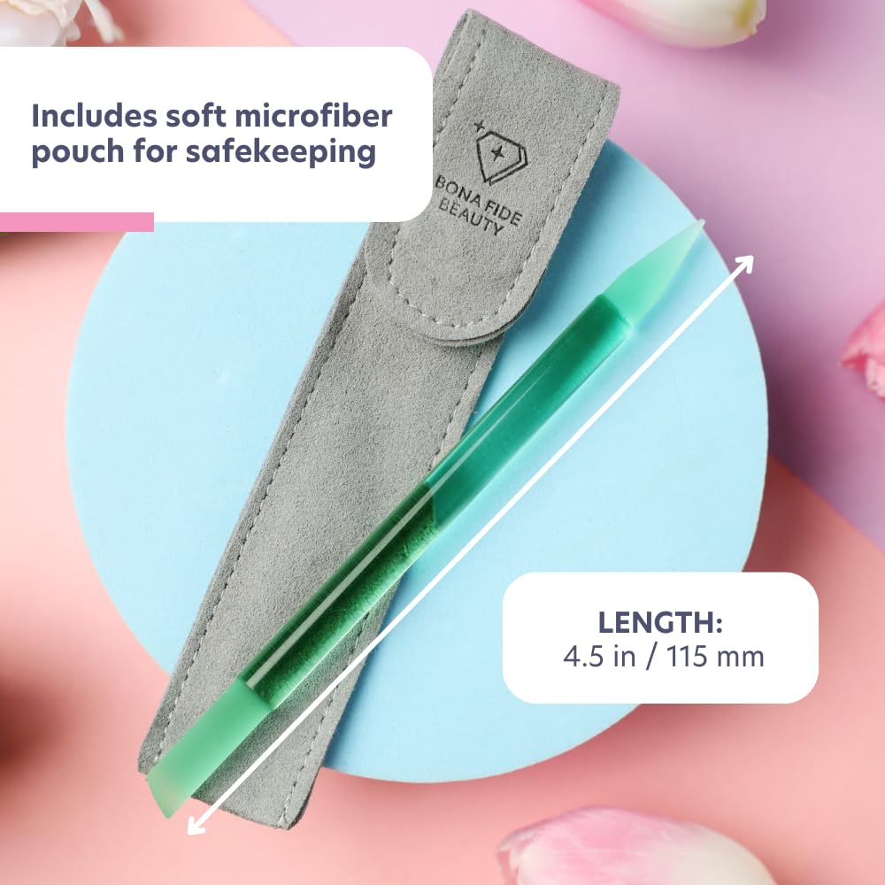 BONA FIDE BEAUTY Czech Glass Cuticle Pusher jade with microfiber pouch