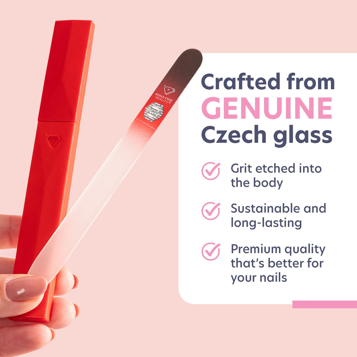 BONA FIDE BEAUTY Czech Glass Nail File Black Red with case