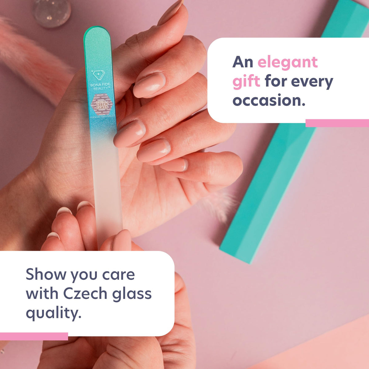 BONA FIDE BEAUTY Glass Nail File Aqua lifestyle scene