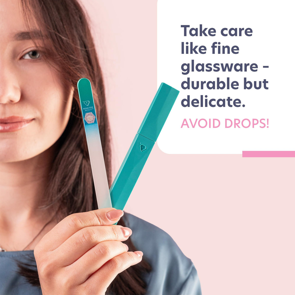 BONA FIDE BEAUTY Glass Nail File Aqua with other nail tools