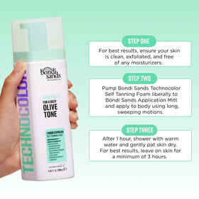 Bondi Sands Technocolor Tanning Foam Emerald with mitt and towel