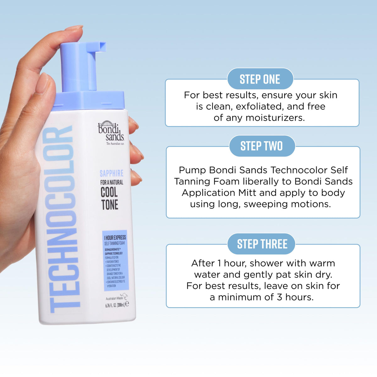 Bondi Sands Technocolor Tanning Foam in a bathroom setting