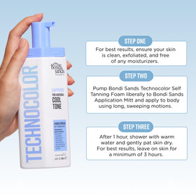 Bondi Sands Technocolor Tanning Foam in a bathroom setting