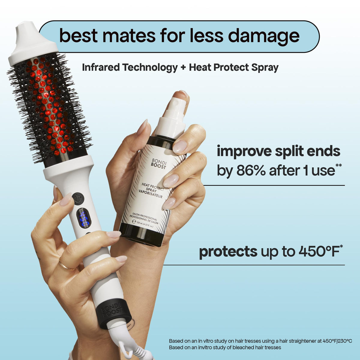 BONDIBOOST Infrared Thermal Brush in use on dry hair