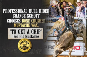 Bone Crusher Mustache Wax tin with a handlebar mustache styling