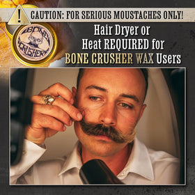 Bone Crusher Mustache Wax tin with natural ingredients displayed