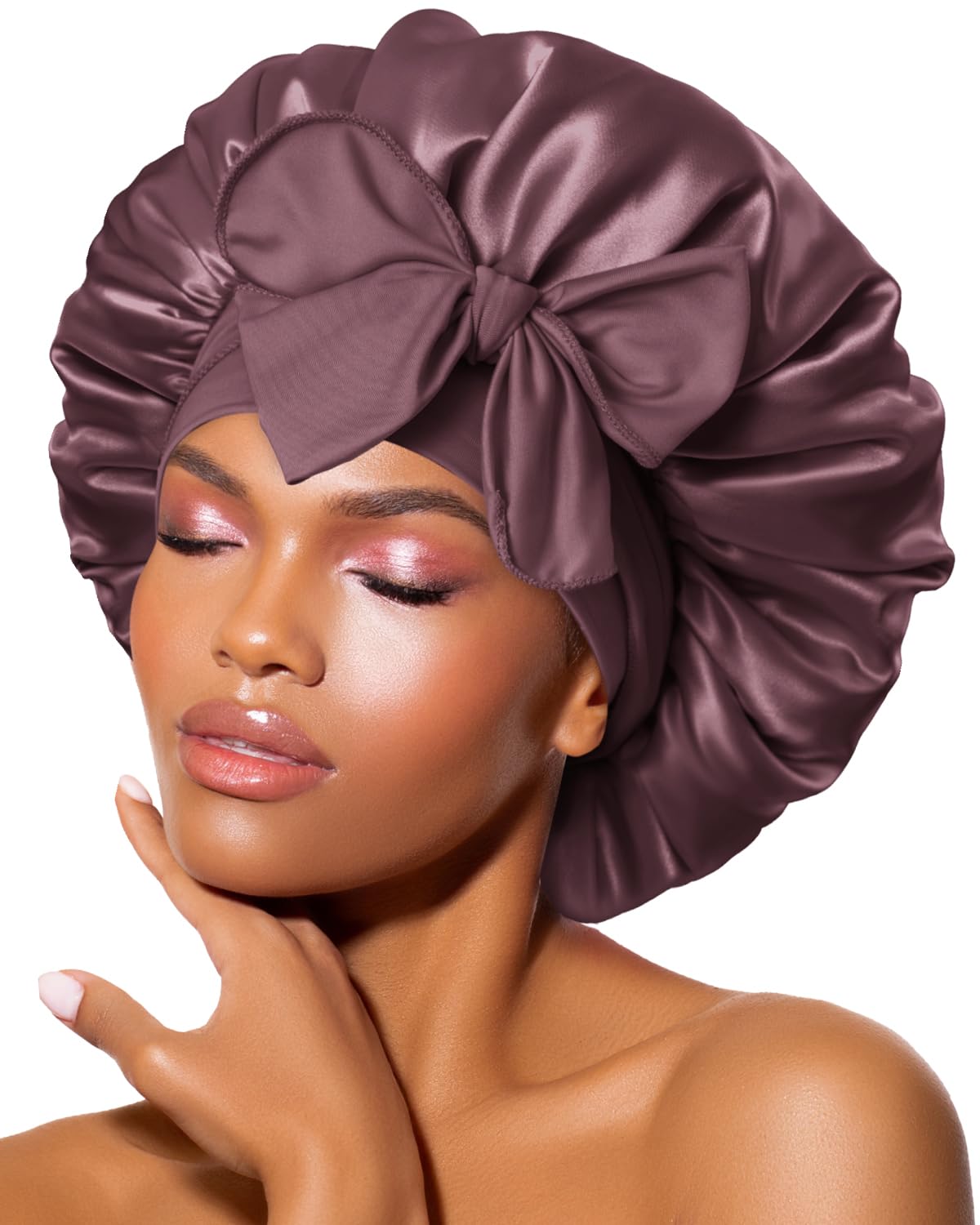 BONNET QUEEN Double Layer Silk Bonnet front view in maroon