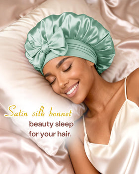 BONNET QUEEN Double Layer Silk Bonnet side view with tie band