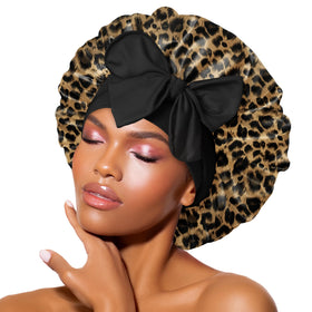 BONNET QUEEN Silk Bonnet in leopard print front view