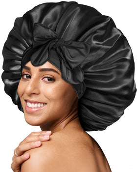 BONNET QUEEN XL Large Silk Bonnet in black, front view