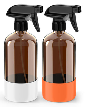 Bontip Amber Glass Spray Bottle Set front view with silicone sleeve