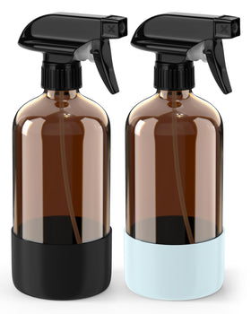 Bontip Amber Glass Spray Bottle Set front view with silicone sleeve
