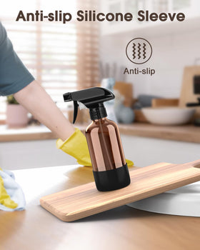Bontip amber glass spray bottle with silicone sleeve back view