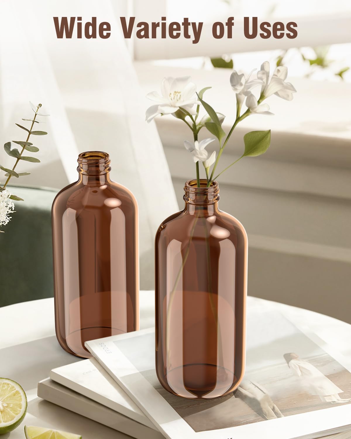 Bontip Glass Spray Bottle 16 oz amber with black lid