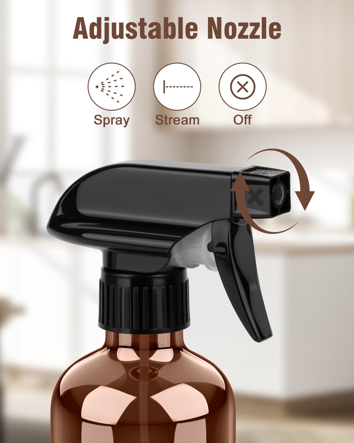 Bontip Glass Spray Bottle 16 oz amber with black trigger nozzle