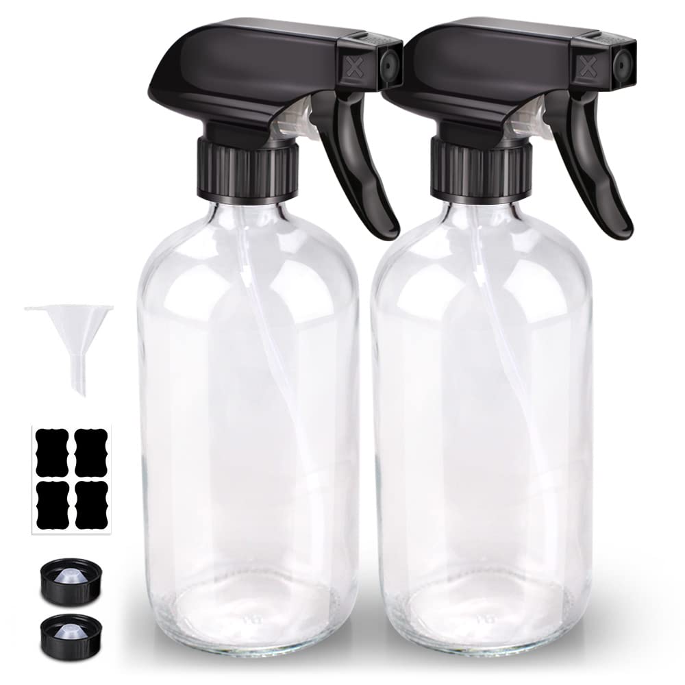 Bontip Glass Spray Bottle 16 oz side view showing transparent glass