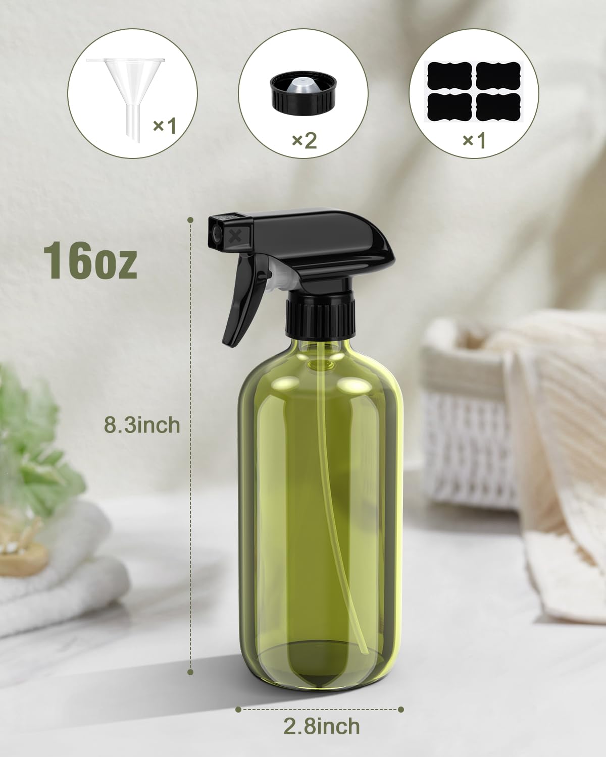 Bontip Glass Spray Bottle 16 oz with label and lid