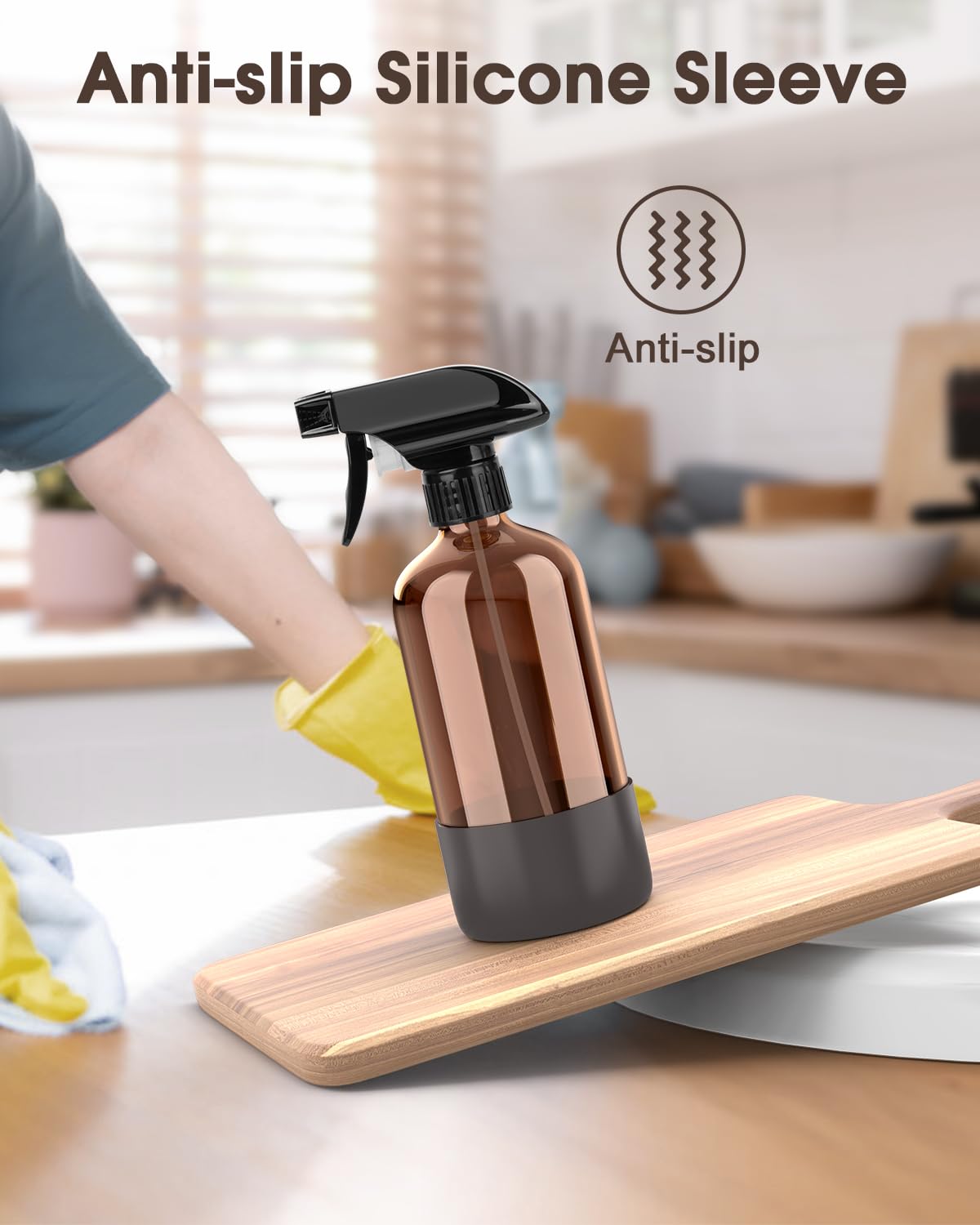 Bontip Glass Spray Bottle Set placed on a counter with plants