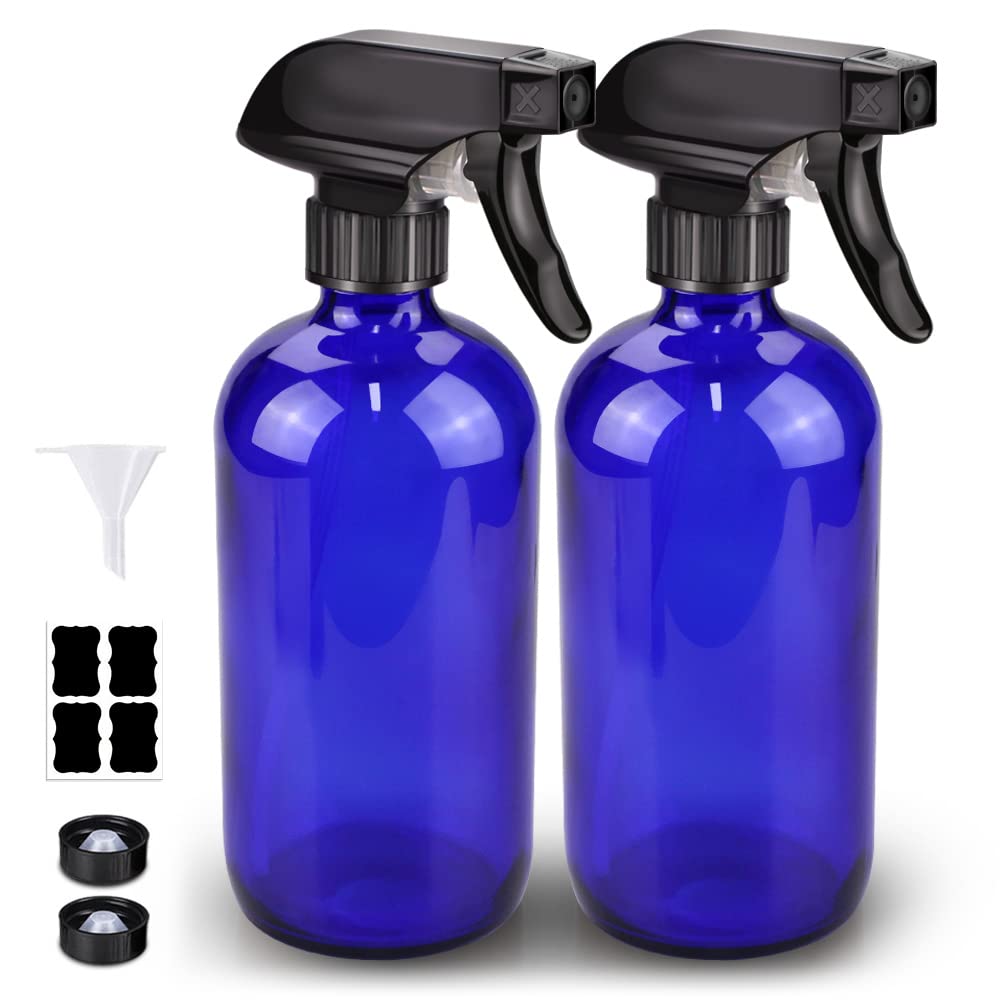 Bontip Glass Spray Bottle Set with two blue bottles and accessories