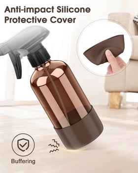 Bontip spray bottles on a bathroom counter with plants